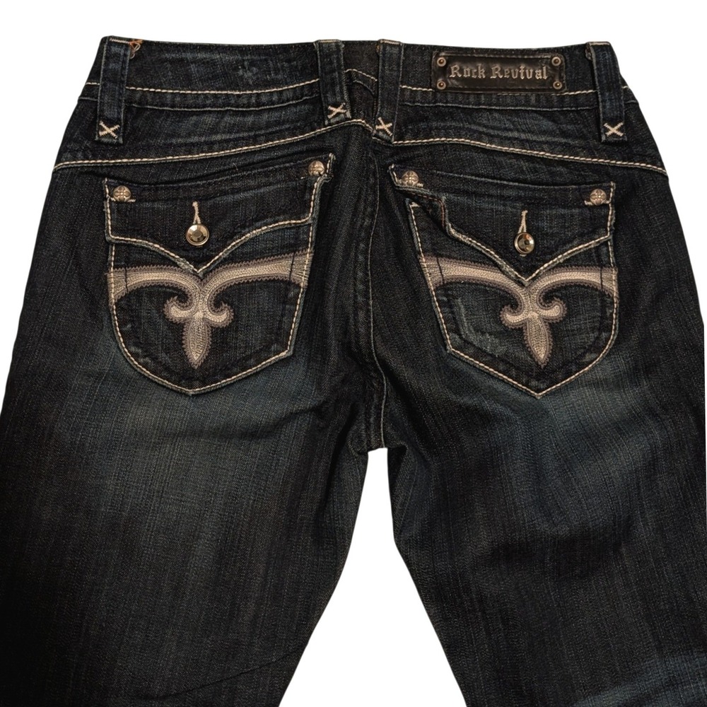 Rock Revival Stephanie Easy Capri Jeans Dark Wash Embroidered Flap Pocket 30